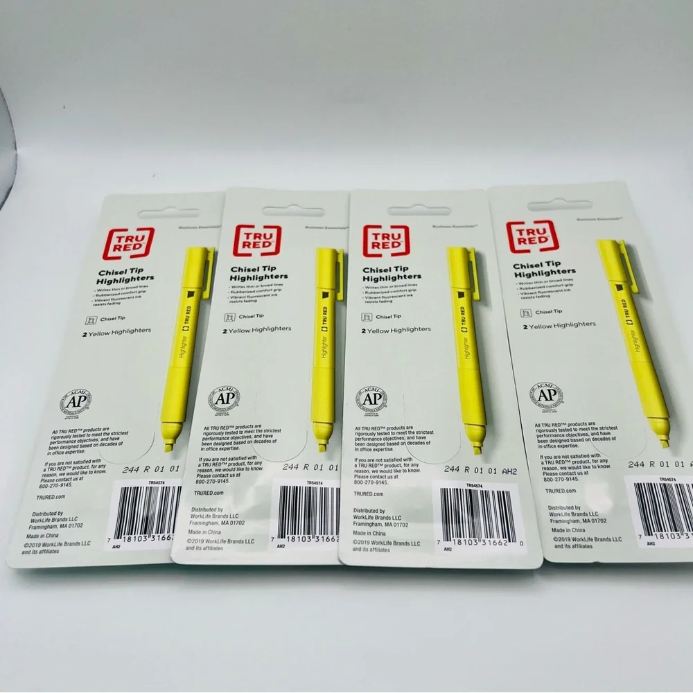 Lot of FourTRU RED Pocket Highlighter with Chisel Tip Yellow 2 Pack (Total 8).